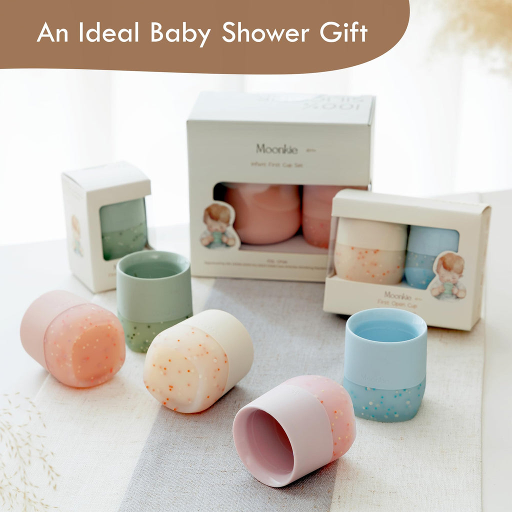 Silicone Baby Cups 4 Months+ | Tiny Open Training Cups for Infants with Confetti Sprinkles | Baby-Led Weaning