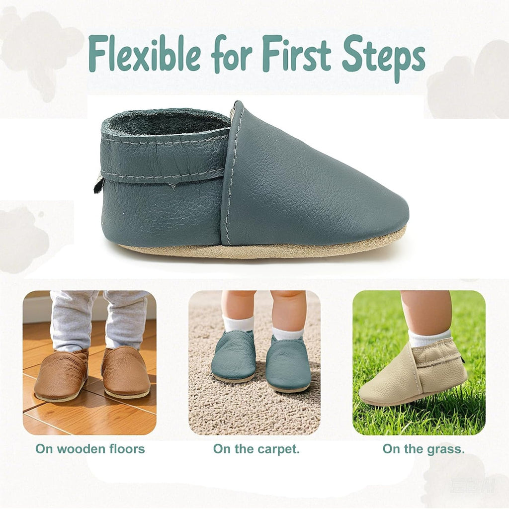 Genuine Leather Baby Booties Soft Sole Toddler Walking Shoes Flexible&Breathable Baby Slippers for First Walkers Boys