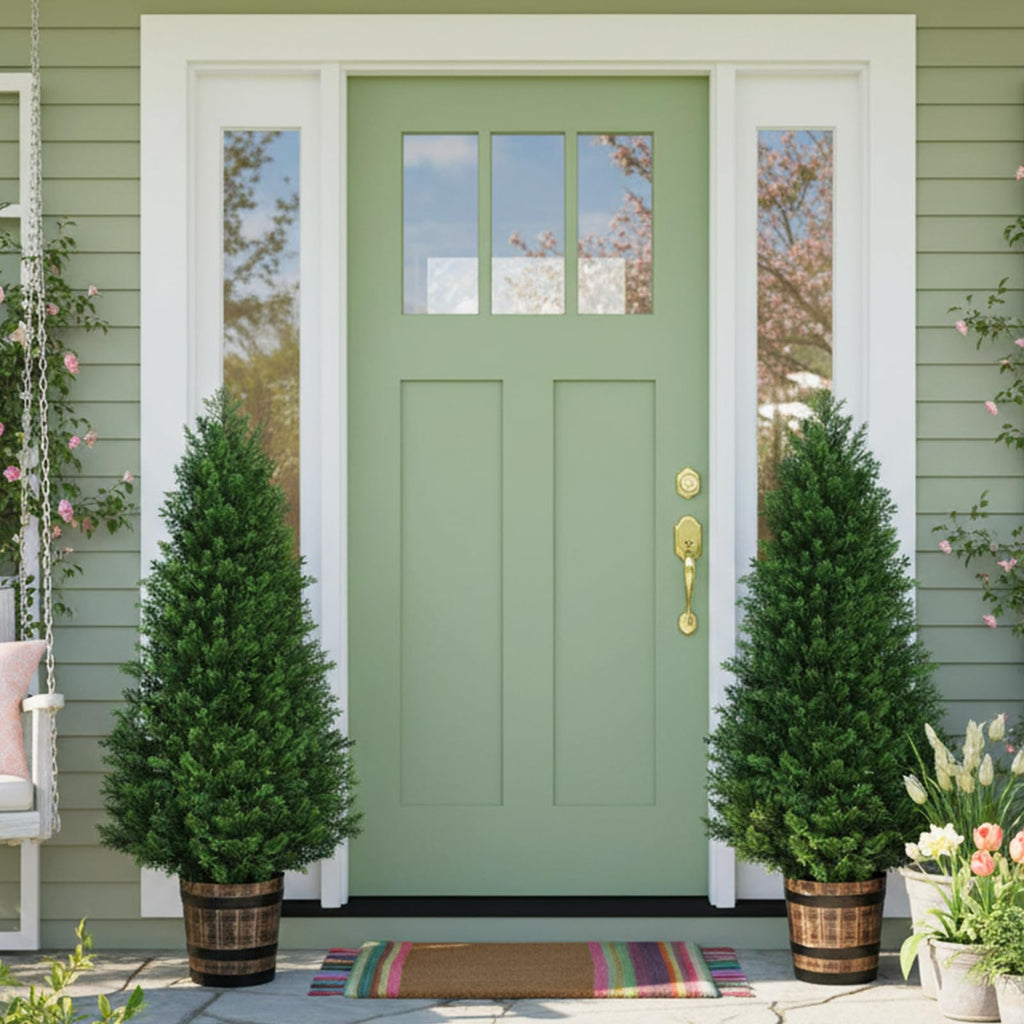 Artificial Cedar Topiary Trees, 4FT Cypress Shrubs Porch Decor