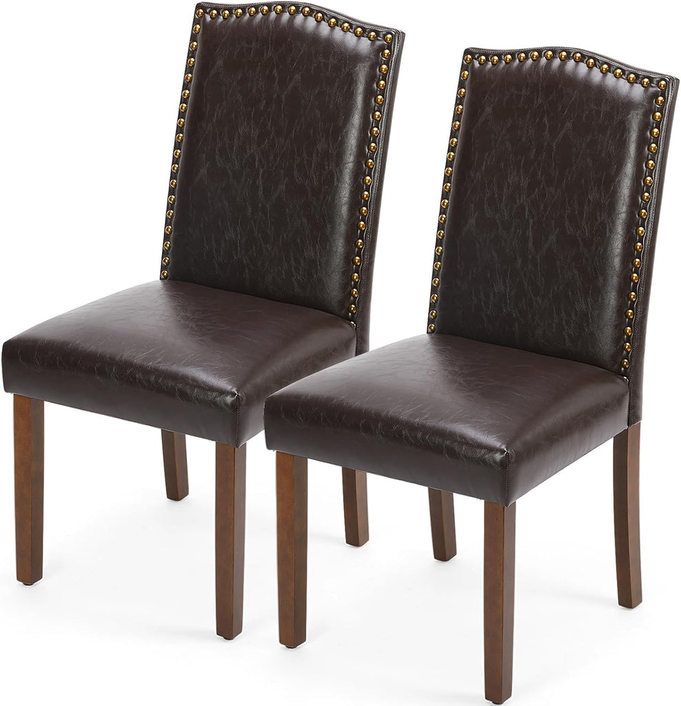 Upholstered Dining Chairs,Set of 2 PU Leather Dining Room Kitchen Chair with Nailhead Trim and Wood Legs, Modern Side