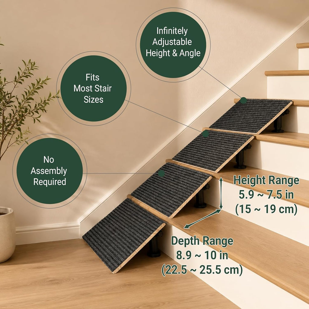 Adjustable Dog Ramp for Stairs - Non-Slip Steps for Senior Dogs