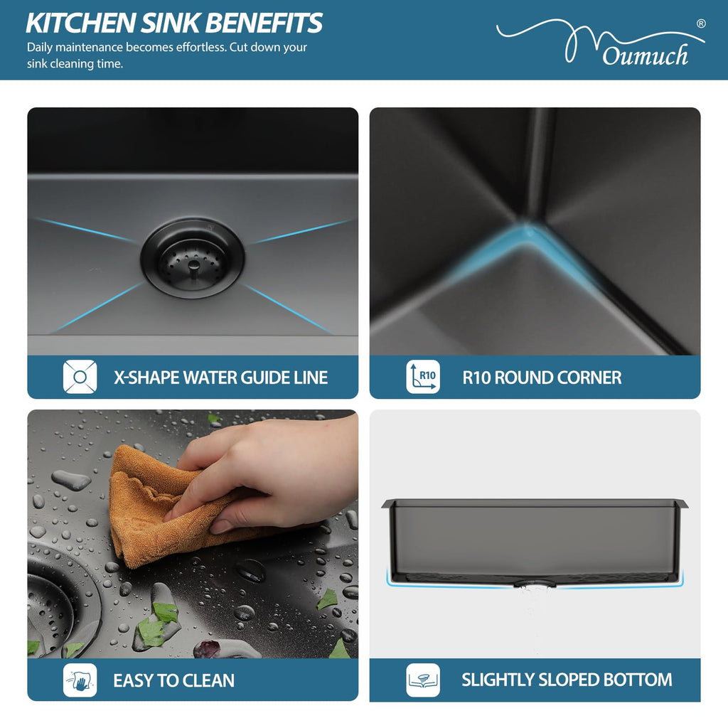 26 Undermount Kitchen Sink Black Stainless Steel Workstation