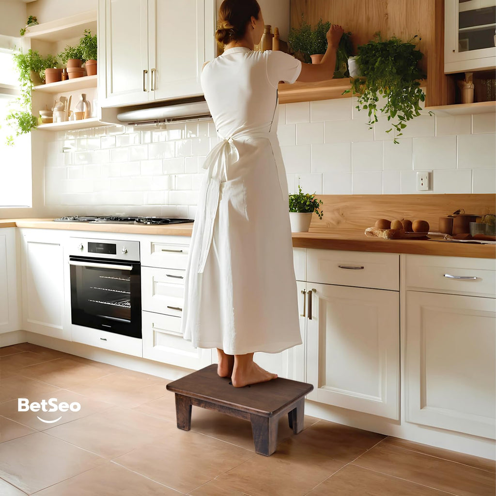 Wooden Step Stool (16.5" D x 12" W x 6.5" H) No Assembly Needed, Bed Steps for High Beds for Adults - Natural Solid