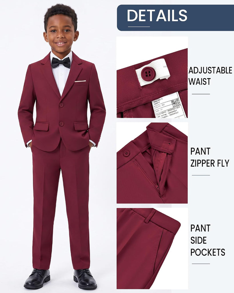 Boys' Formal Slim Fit Suit,5 Piece Suit Set,Jacket,Adjustable Waist Pants,Dress Shirt,Ties