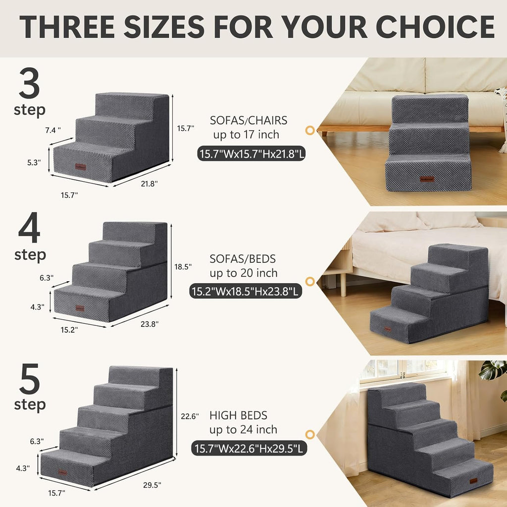 Dog Steps for Bed or Couch, 4-Step Pet Stairs for Small Dogs & Cats