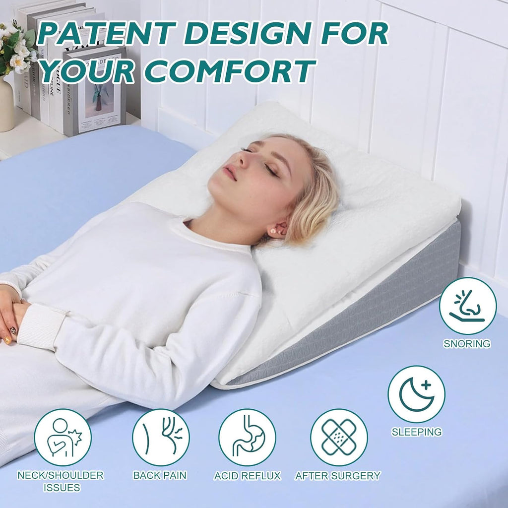 Bed Wedge Pillow for Sleep Apnea 7.5Inch Gerd Pillow Patent Dual Layer Triangle Pillow Adjustable Shredded Memory