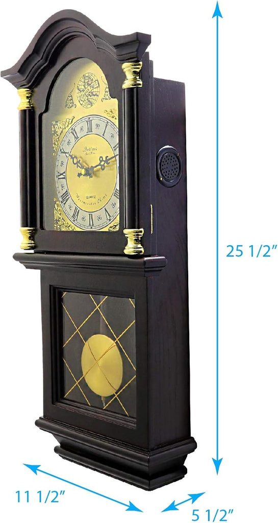 Bedford Clock Collection Antique Mahogany Cherry Oak Chiming Wall Clock with Roman Numerals, 26" L
