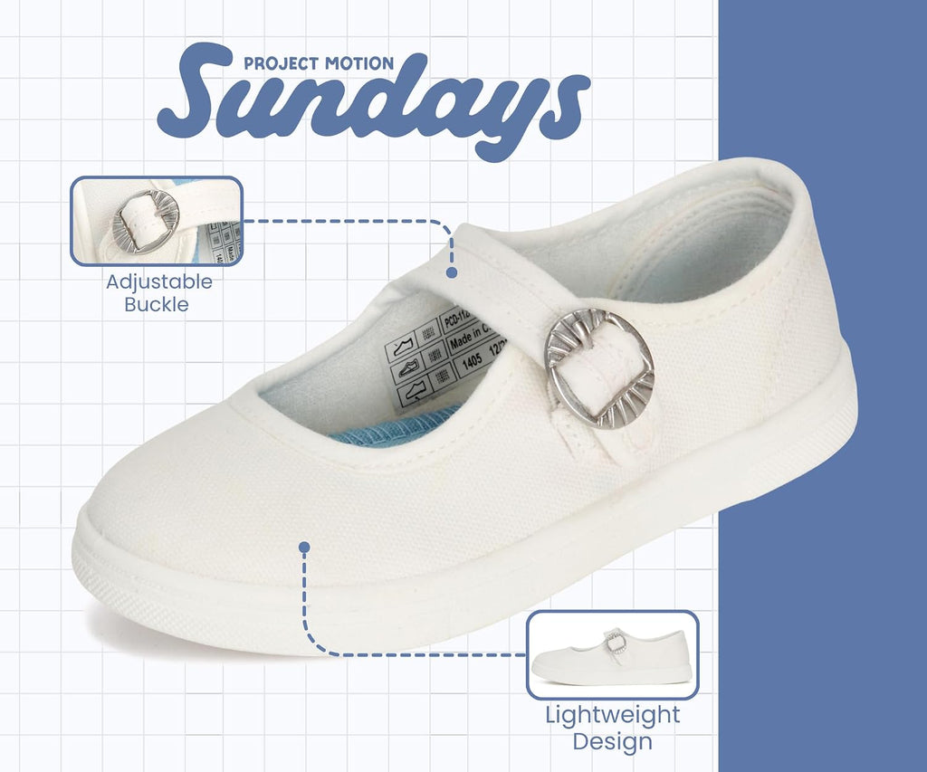 Sundays Canvas Girls Shoes - Lightweight Mary Jane Flats Kids Sneakers