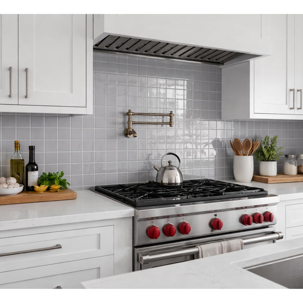 4 in Ceramic Tile Gloss 4 1/4" Box of 10 Pieces Wall and Kitchen Backsplash by - Glossy Finish, Classic Look (Gray)