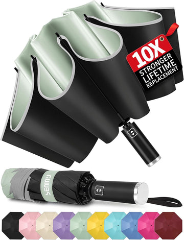 Inverted Travel Umbrella Compact - Windproof Umbrellas for Rain with Reflective Strip, Small UV Umbrella for Sun