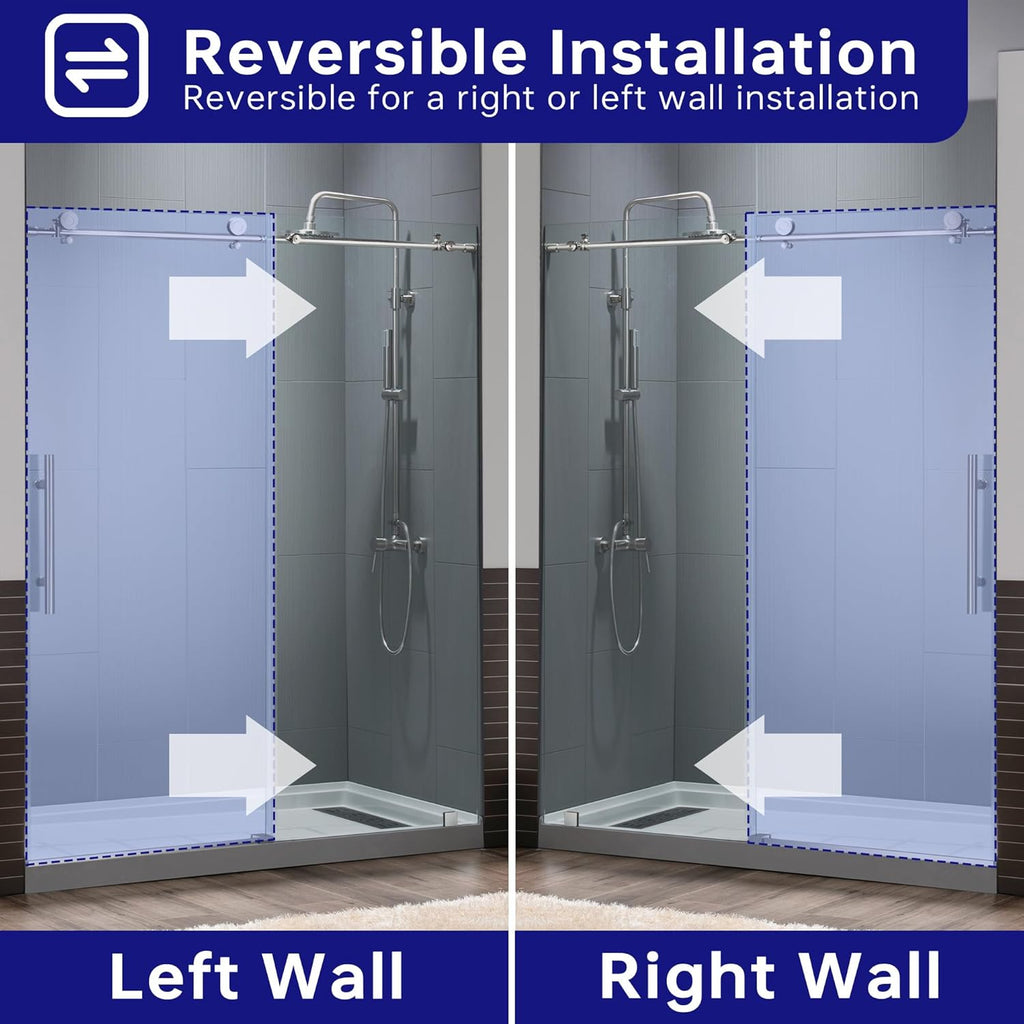 Frameless Sliding Shower, 56"-60" Width, 76" Height, 3/8" (10 mm) Clear Tempered Glass, Brushed Nickel Finish