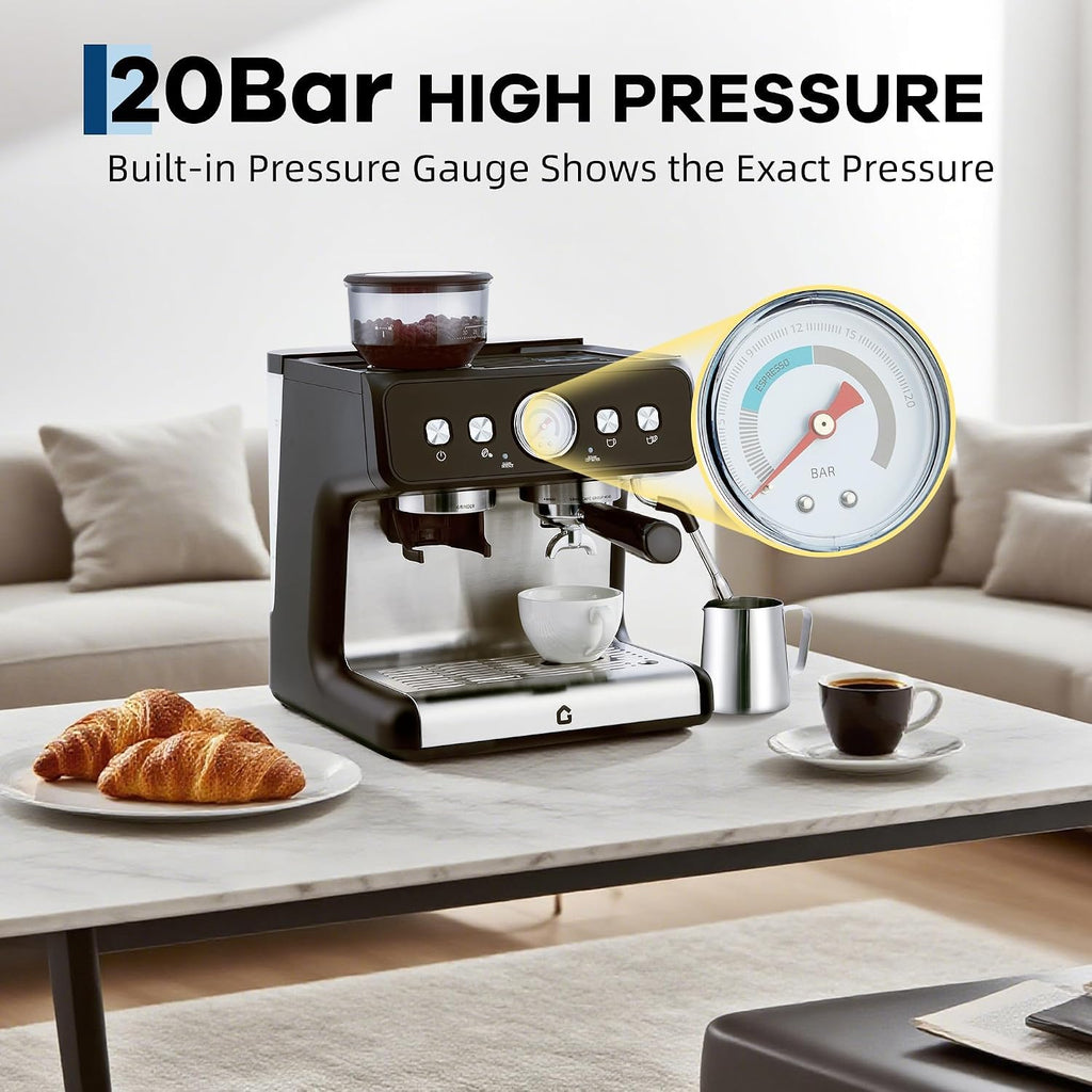 Espresso Machine with Grinder, 20 Bar Semi Automatic Espresso Maker with 30-Setting Precision Coffee Grinder & Steam
