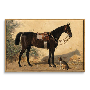 Framed Canvas Horse Wall Art, Classical Horse and Dog Art Print Decor, Large Rustic Farmhouse Country Wall Decor
