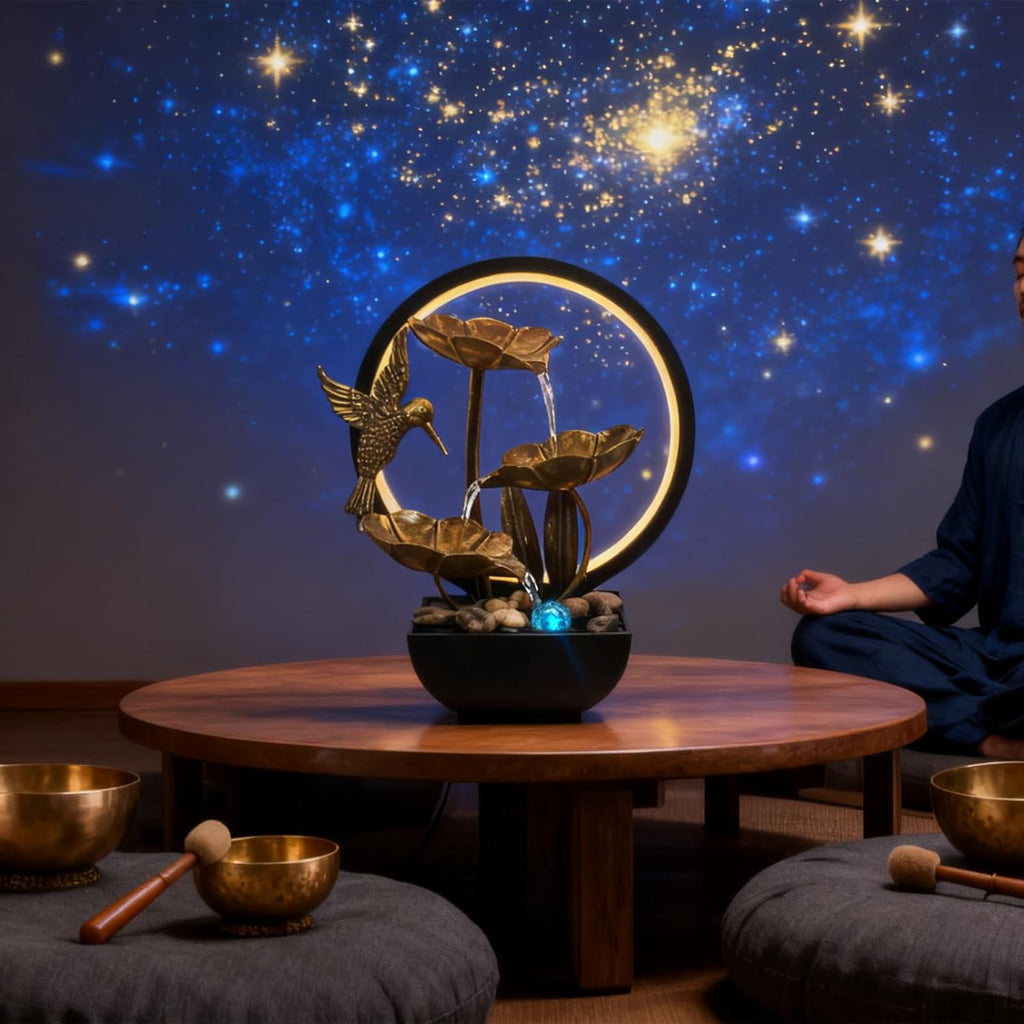 Tabletop Fountain, Indoor Waterfall Fountain, Small Home Décor Zen Relaxation Soothing Sound Machine, Bronze Metal