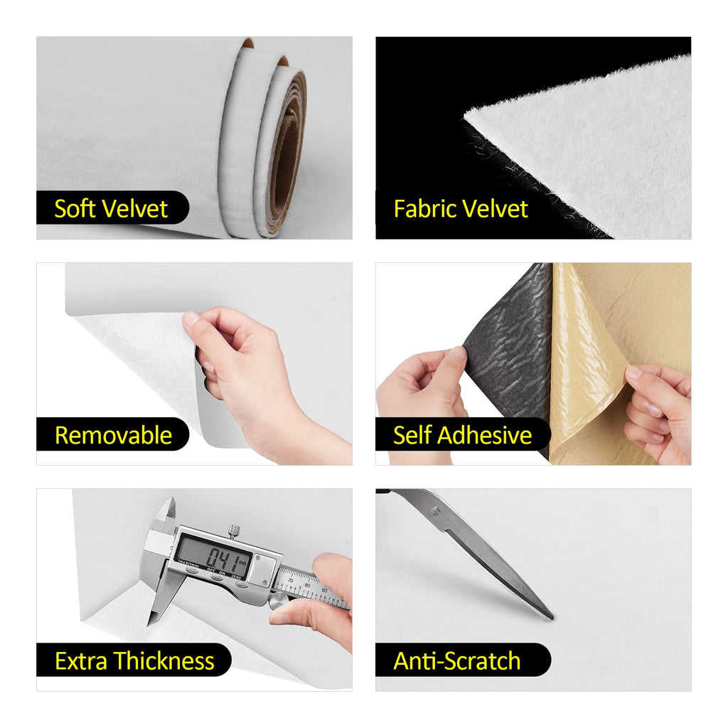 White Velvet Fabric Wallpaper Self Adhesive Soft Felt Drawer Liners for Dresser White Velvet Flocking Contact Paper