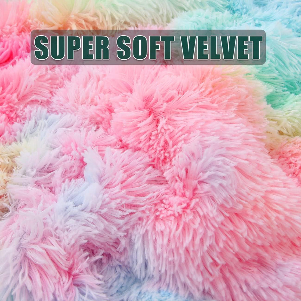 Velvet Floor Pillows,Faux Fur Tie Dye Pillow Bed Floor Lounger Cover,Sleeping Mat for Girls Teen Toddler,Pillow