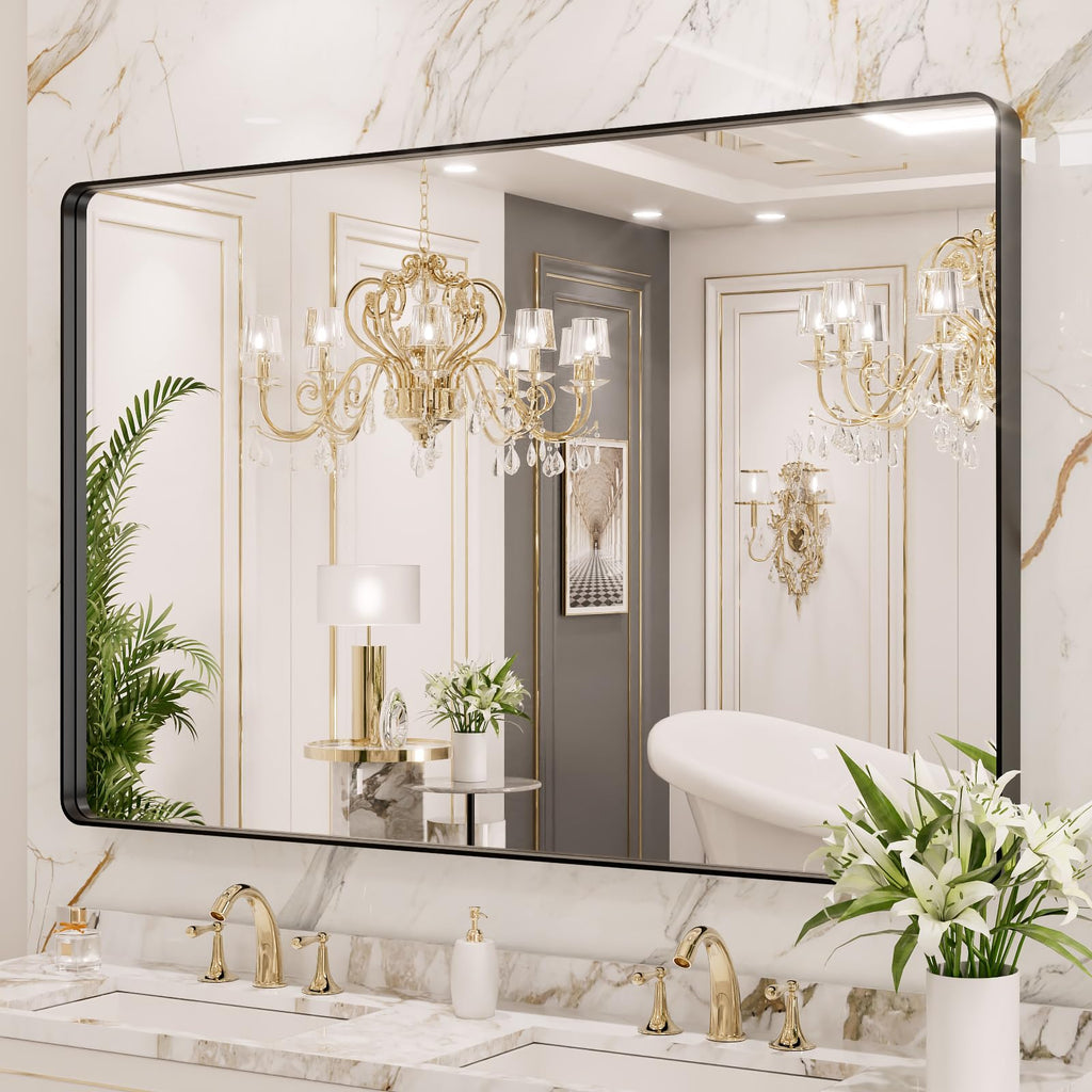 48X40 Inch Black Bathroom Mirror Metal Framed