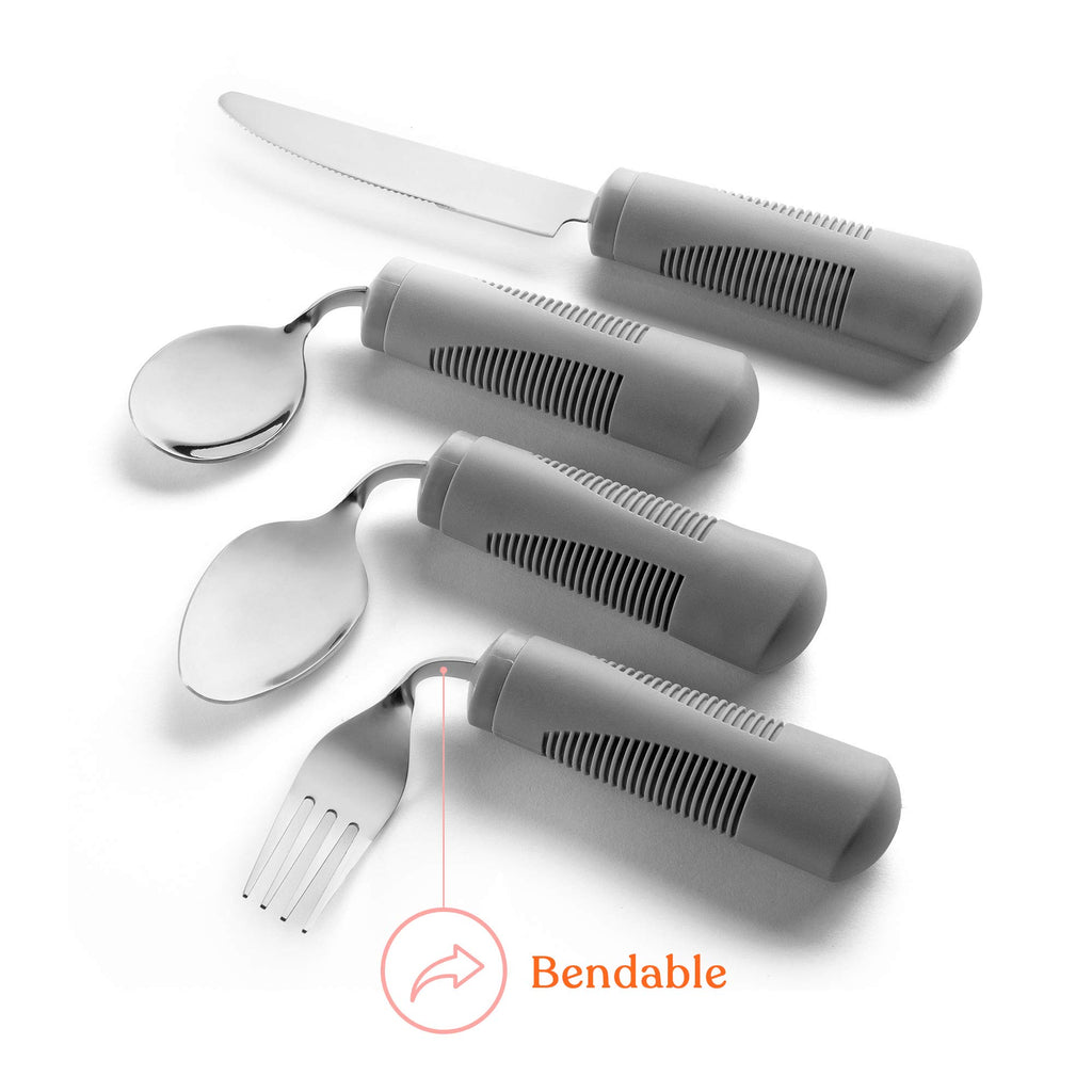 Adaptive Utensils (4-Piece Kitchen Set) Weighted, Non-Slip Handles for Hand Tremors, Arthritis, Parkinson's Elderly