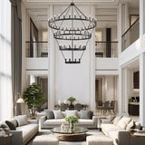 70 Inch Wagon Wheel Chandelier - 4-Tier 84-Light Black Farmhouse, Adjustable 100-160 Inch Height for High Ceilings