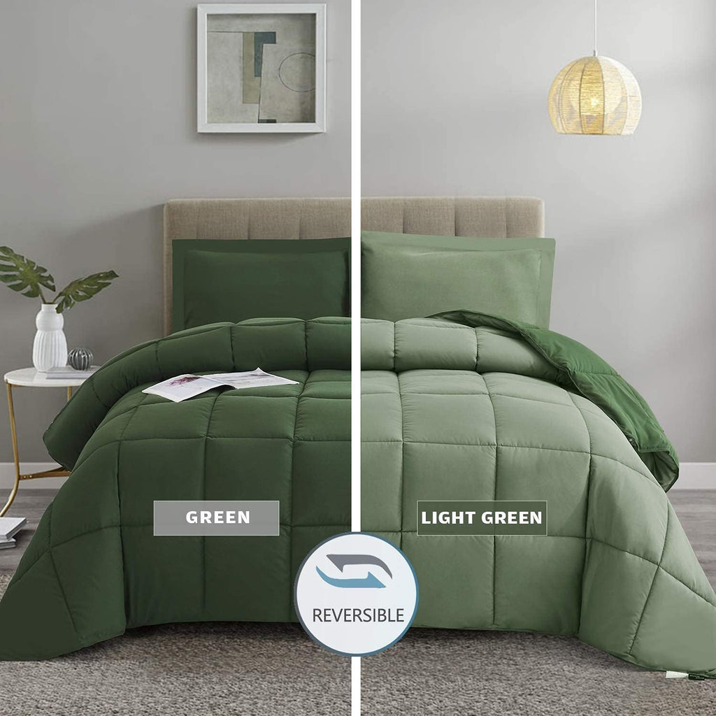 3pc Green King Comforter Set -All Season Reversible Down Alternative Comforter Bedding Comforter -Quilted Duvet Insert