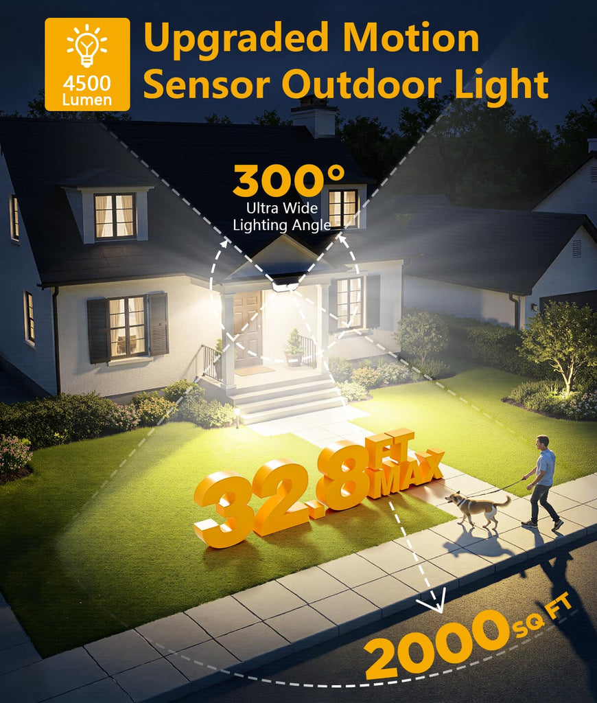 Solar Lights Outdoor Waterproof 4 Pack, 300° Angle & 3 Lighting Modes Motion Sensor Outdoor Lights, LED Solar