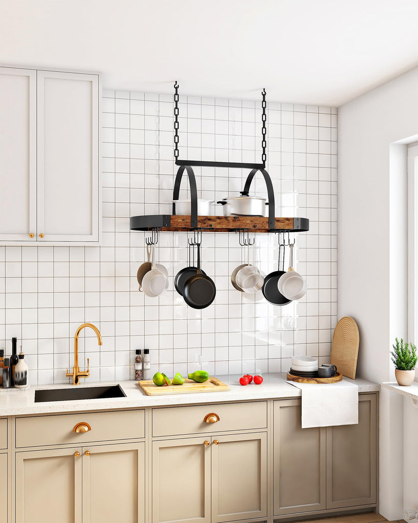 Hanging Pot Rack, Pot Hanger, Ceiling Mounted Pot Holder, Cookware Organizer with 12 S-Shaped Hooks, for Pot, Pan