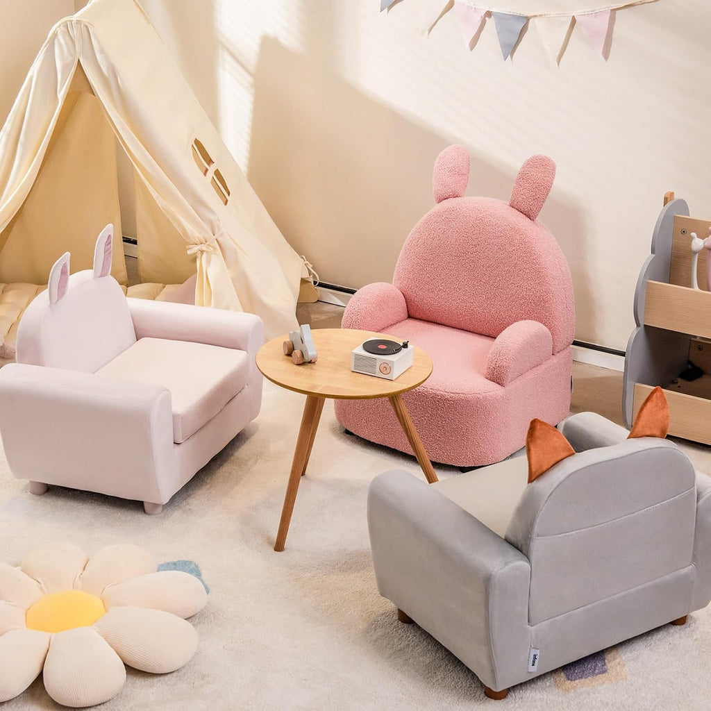 Kids Sofa, Children Armrest Chair with Sturdy Wood Construction and Dutch Velvet, Upholstered Toddler Armrest Couch
