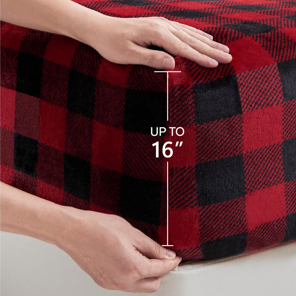 Plaid Flannel Sheet Set, Full Size, Red and Black, 4 Pieces