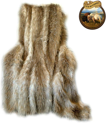 Plush Brown and Ivory Long Hair Mongolian Sheepskin - Llama - Shaggy Faux Fur Throw Blanket - Premium Quality