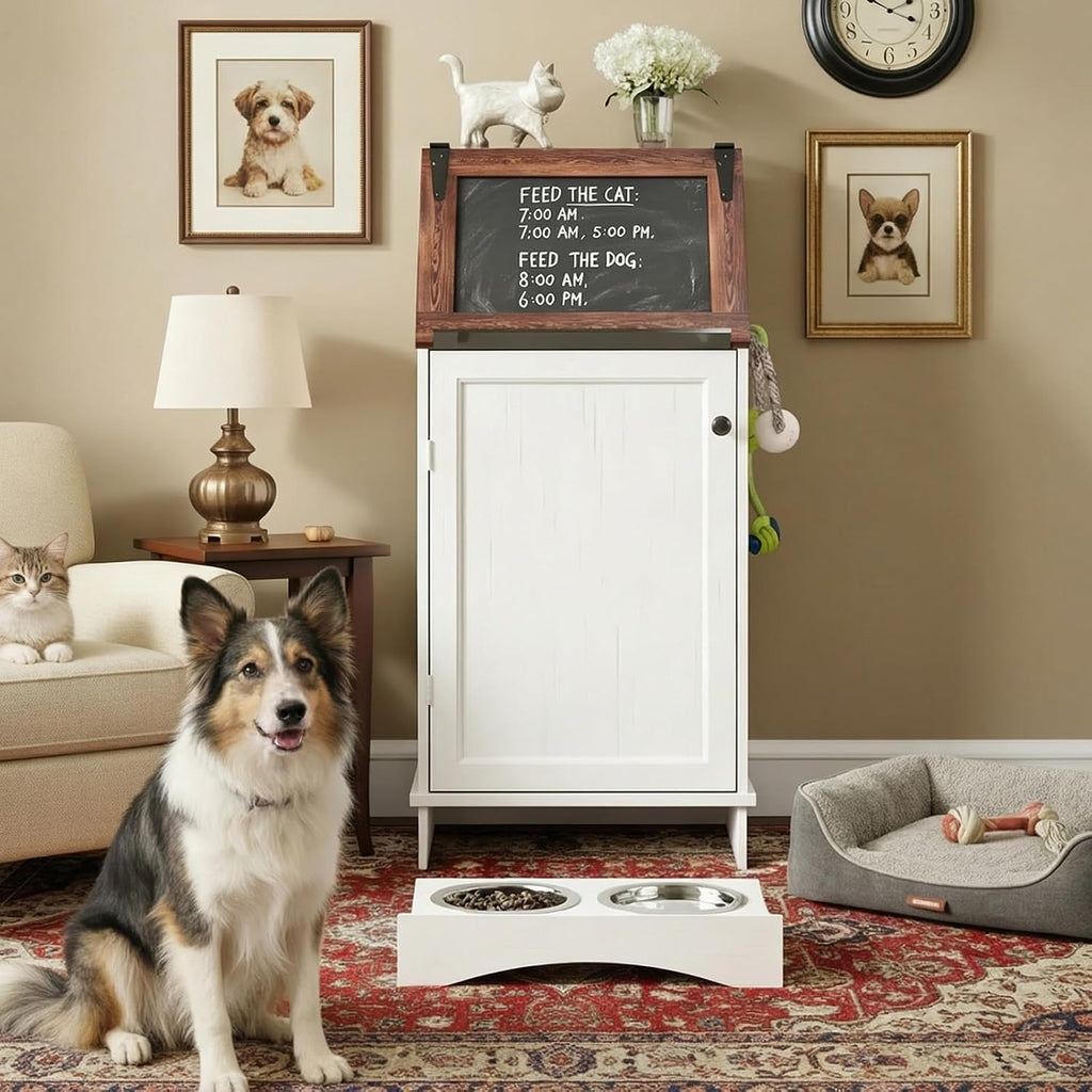 White 38.4" H Dog Feeding Station with Storage