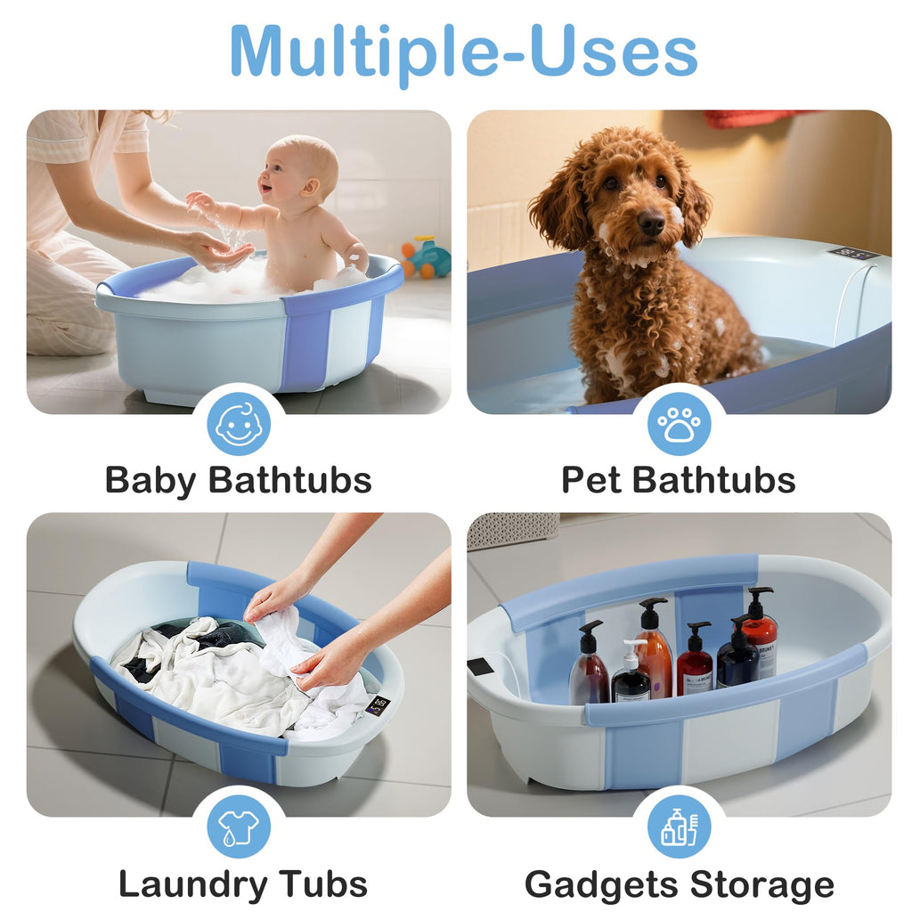 Collapsible Baby Bathtub - Large Baby Bath Tub with Thermometer & Cushion | Travel Portable Newborn Infant Bathtub