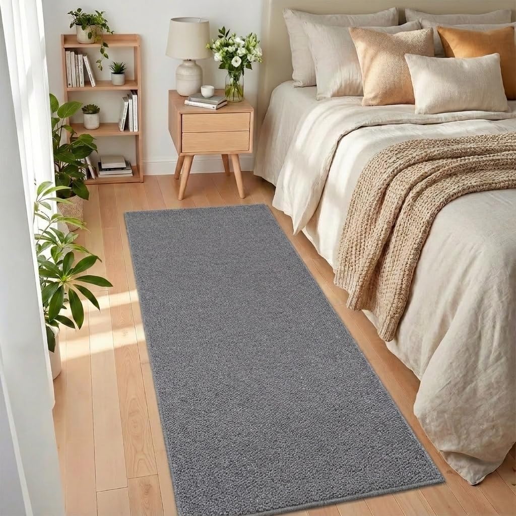 2x6 Textured Runner Rugs Solid Color Kitchen Rugs, Grey