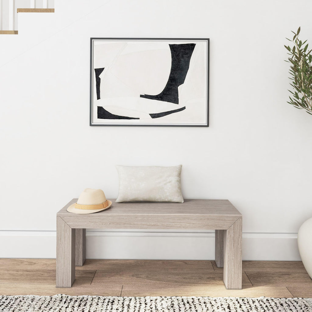 Modern Dining Bench, 49 Inch, Seashell Wirebrush