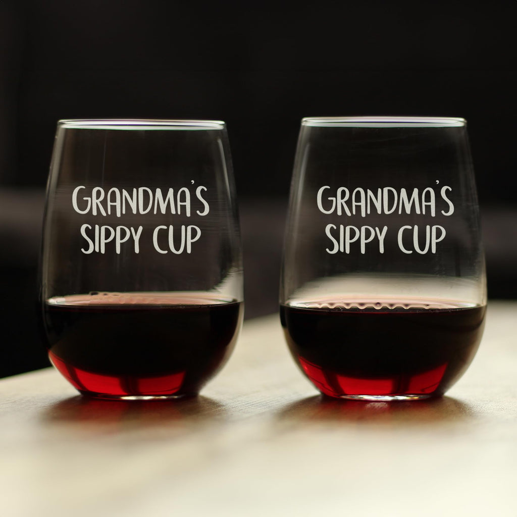 Grandma's Sippy Cup Wine Glass Birthday Gift for Grandma - 17 oz - Set of 2