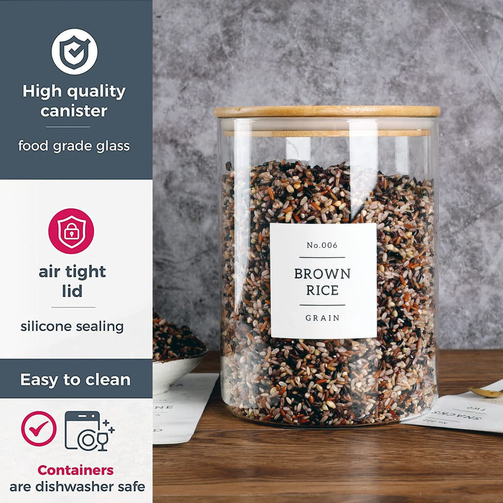 Large Glass Storage Jars With Airtight Bamboo Lid - 100 Fl Oz Thicken Kitchen Glass Food Storage Canister With 42