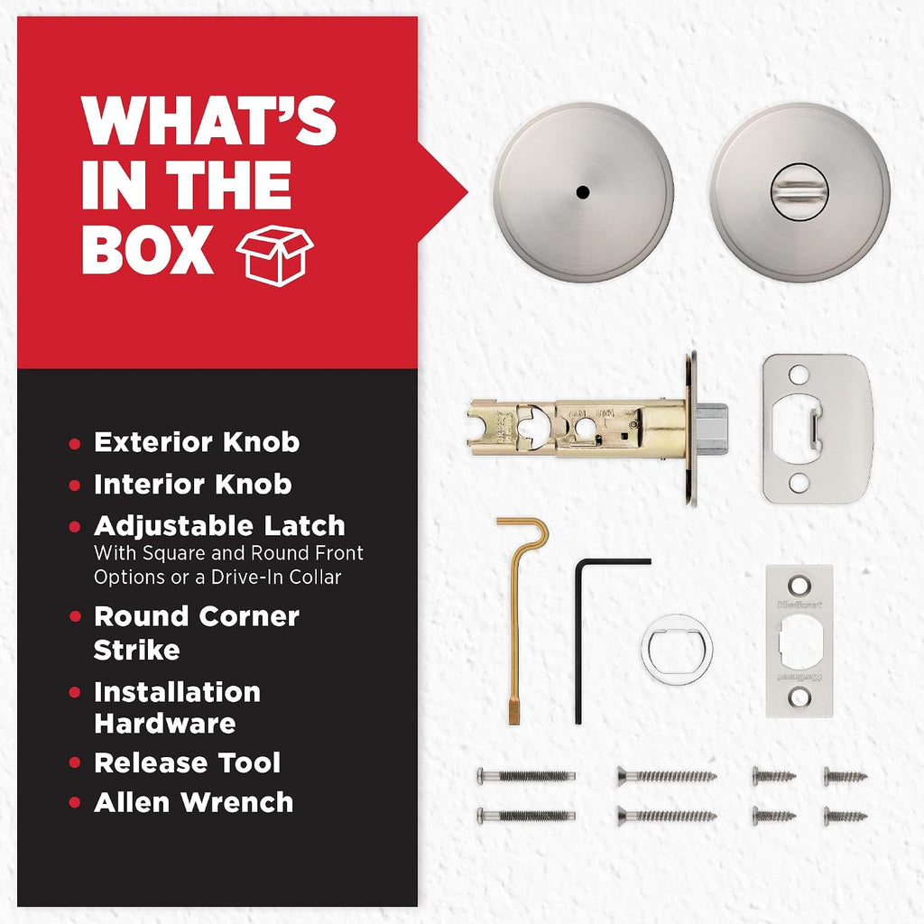 Pismo Interior Privacy Door Knob with Lock, Door Handle , Satin Nickel Keyless Turn Lock Doorknob, with Antimicrobial Protection