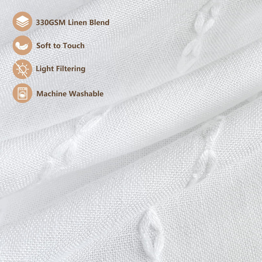 White Boho Farmhouse Valance Curtain with Tassels, 52 x 18 inch Linen Textured Window Curtain, Striped Light