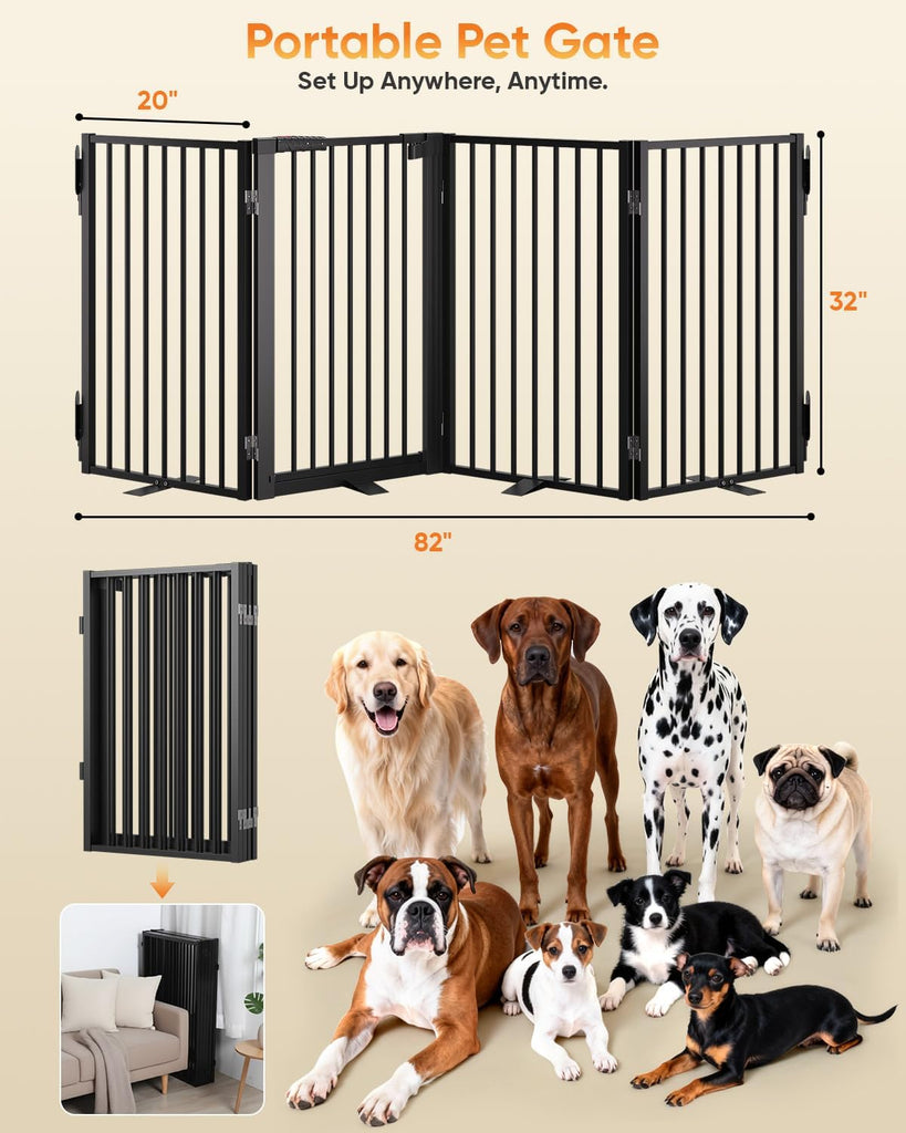 Freestanding Dog Gate with Door, Full Metal Pet Gate