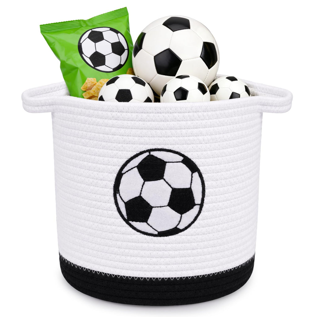Large Soccer Woven Laundry Basket Hamper-Cotton Rope Storage Basket