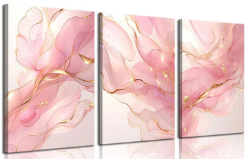 Pink Marble Abstract Canvas Wall Art Pink and Gold Abstract Marble Wall Decor Pictures Neutral Modern Minimalist