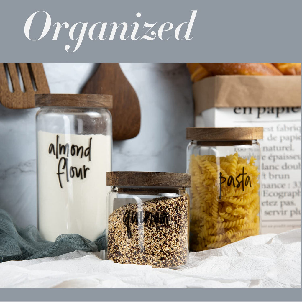 Pantry Labels, 180 Preprinted Script Black Clear for Storage