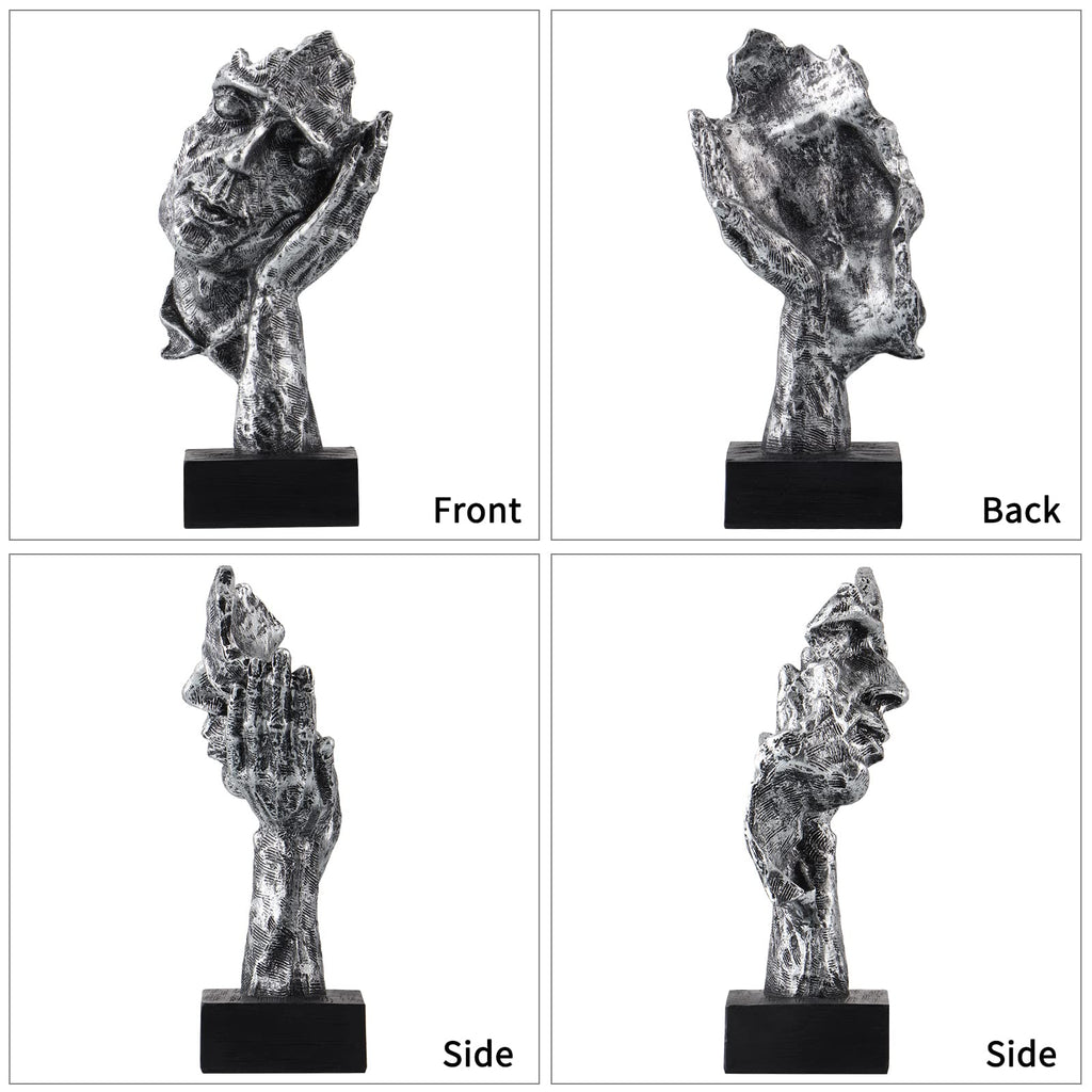 3Pcs Thinker Statue, No Hear No See No Speak Abstract Art Figurine, Sculpture Decor, Desktop, Bookshelf (Silver)