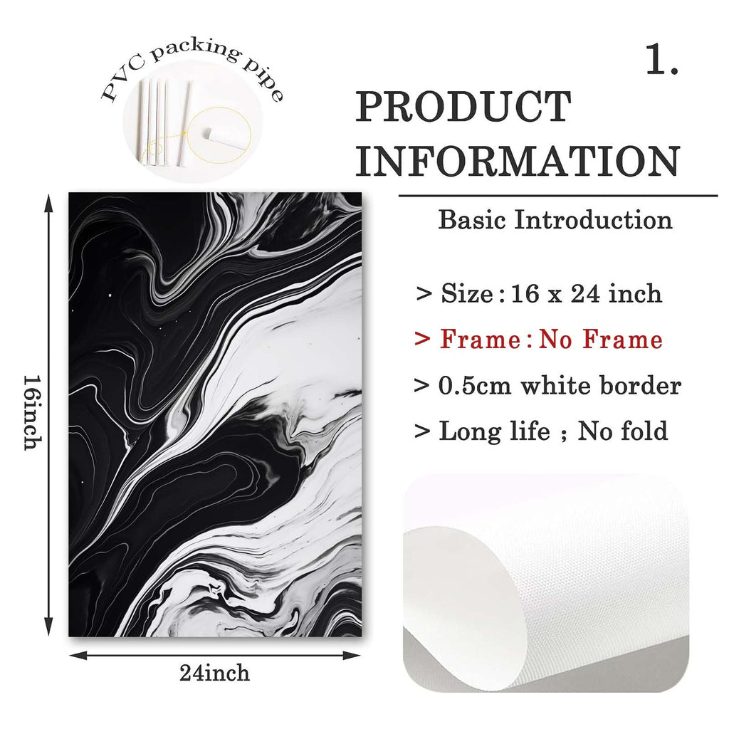 Black and White Marble Wall Art Abstract Painting Canvas Bedroom Decor - Gray Poster Set of 3 No Frame 16x24inch
