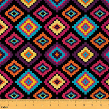 Geometric Fabric by The Yard Soft Polyester, Colorful Abstract Checkered Fabric for and Home DIY Projects, Western