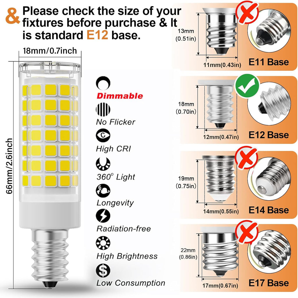 E12 Candelabra LED Light Bulbs 60W Equivalent, 6000K Daylight White, Dimmable LED Chandelier Bulb, 6W 600Lumens