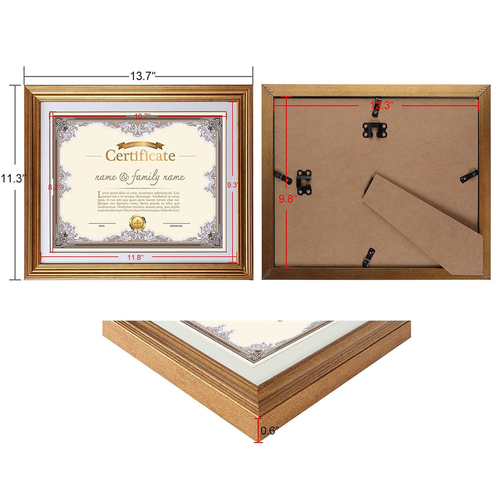 8.5 x 11 Picture Frames with Mat, Gold 8.5x11 Document Certificate Diploma Award Photo Frame Set for Wall or Tabletop