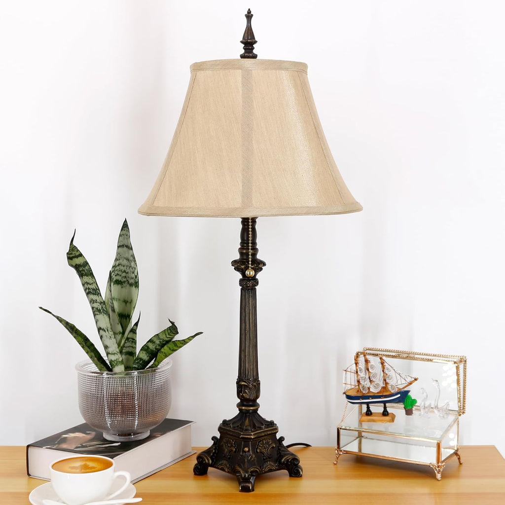 Farmhouse Table Lamp Antique Resin Base Traditional Rustic Mid-Century Desk Lamp 25.5 Inch Tall Office Bedroom