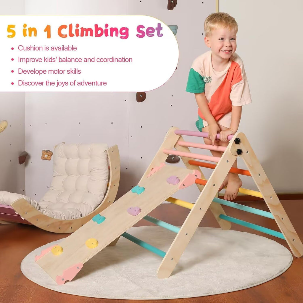 Triangle Set with Cushion Large, 5 in 1 Toddler Climbing Toys Indoor