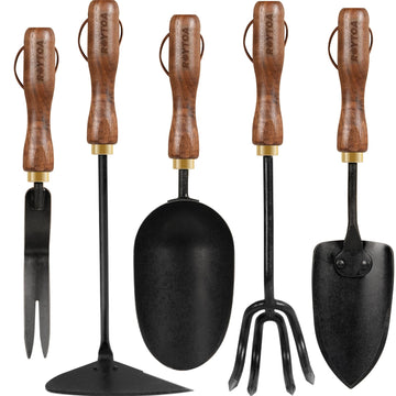 Garden Tool Set, 5PCS Gardening Tools, Stainless Steel Heavy Duty Hand Cultivator, Hoes, Shovel, Trowel and Weeder