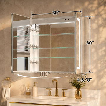 30" X 30" Bathroom LED Medicine Cabinet with Mirror, Medicine Cabinet with Lights, Bathroom Mirror with Storage